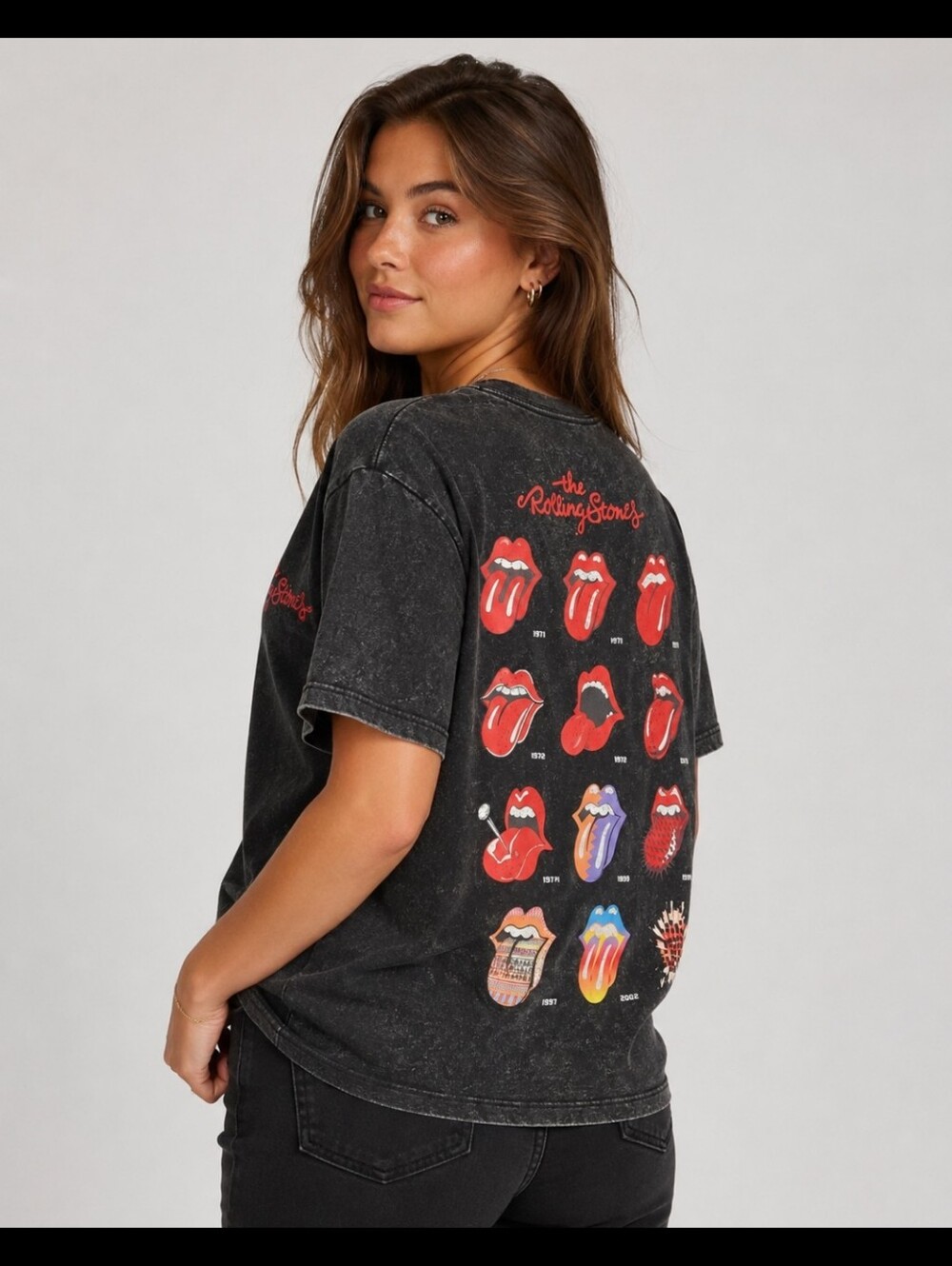 The Rolling Stones acid wash graphic tee size M tongue logo back print rock band